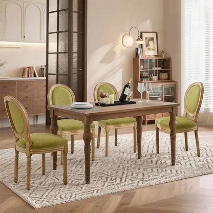SoarFlash French Dining Chairs Set of 4, Vantage Linen Dining Chair with Round Back, Wood Leg Farmhouse Country Dining Chair for Kitchen,Bedroom,Olive Green