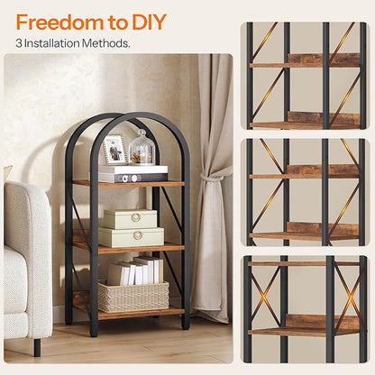 HOOBRO Bookshelf, 3-Tier Bookshelf Arched Display Racks, Industrial Bookcase with Metal Frame, Book Shelf Storage Organizer for Living Room, Office, Bedroom, Rustic Brow and Black BF423SJ01