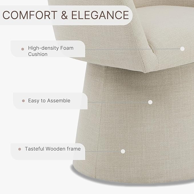 KISLOT Swivel Dining Chairs Modern Accent Armchair Side Deskchair for Diningroom Vanity Bedroom Livingroom Reading Room,Linen,1 Box