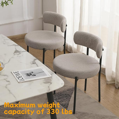 EDWELL Boucle Dining Chairs Set of 4, Modern Dining Room Chairs with Thick Cushions, Round Upholstered Kitchen Chairs with Black Metal Legs for Dining Room, Kitchen, Living Room, Grey