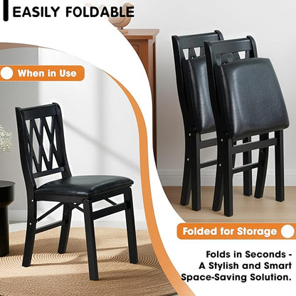 East West Furniture - PNC-BLK-49, A Plano Folding Solid Wood Dinner Chairs with PU Leather Seat, 3-X Back Design, Set of 2, Fully Assembled, Black Wood Finish