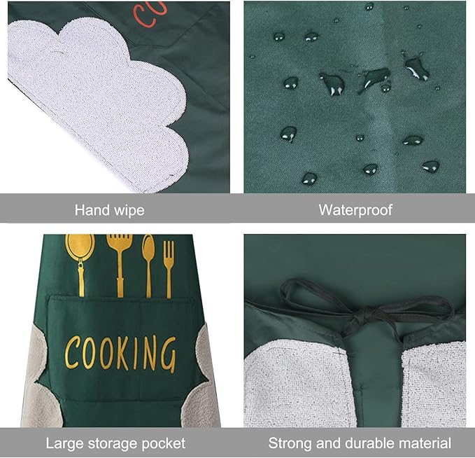 DILLMAN Women Kitchen Apron with Hand Wipe Pockets，Big Pocket,Hand-wiping, Waterproof for Cooking Baking