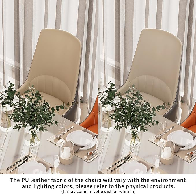 Dining Chairs Set of 2: Faux Leather Upholstered Modern Chair with Backrest - Armless Accent Chairs with Metal Legs for Kitchen Living Room Bedroom (Creamy White+Grey)