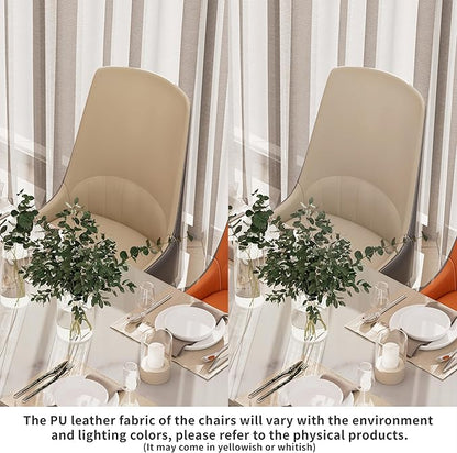 Dining Chairs Set of 2: Faux Leather Upholstered Modern Chair with Backrest - Armless Accent Chairs with Metal Legs for Kitchen Living Room Bedroom (Creamy White+Grey)