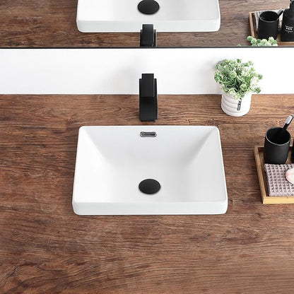 Bathroom Vessel Sink 16.7" X 12.6" Semi Recessed Bathroom Sink Rectangular Drop In Bathroom Sinks with Overflow White Ceramic Vessel Sinks for Bathroom Modern Above Counter Basin Vanity Sink