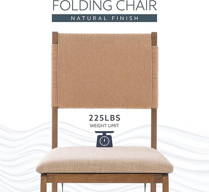 Bennett Natural Folding Chair with Rope Back and Linen Upholstered Seat Set of 2 by Linon
