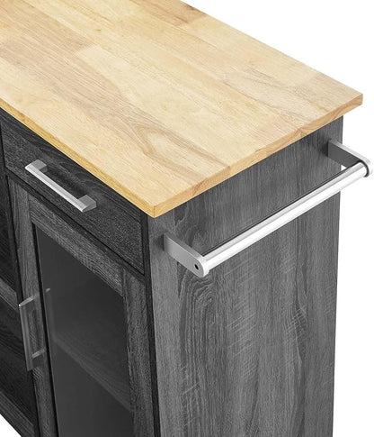 Modway Culinary Rolling Kitchen Cart with Storage in Charcoal Natural - 3 Tiers Kitchen Island on Wheels with Towel Bar, Functional as a Coffee Station, Bar Cabinet or Butcher Block Island