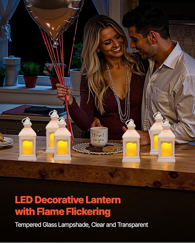 VEVOR 12 Pcs Decorative Candle Lantern, LED Electric Flameless Candle, Plastic LED Holder with Glass, Wall Hanging Indoor Porch Lanterns for Wedding Table Party Farmhouse Indoor Decor, White