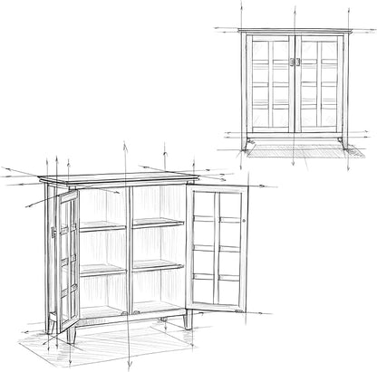 SIMPLIHOME Artisan Storage Cabinet - 38 inch Wide Solid Wood Medium Cabinet in Tobacco Brown, Transitional Accent Cabinet for Living Room or Dining Room with Glass Doors and Adjustable Shelves