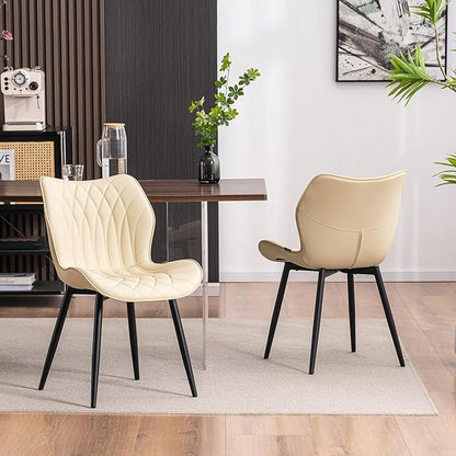 Kidol & Shellder Dining Chairs Set of 2, PU Leather Upholstered Kitchen Chairs with Back Armless, Mid Century Modern Side Chair for Dining Room, Living Room, Lounge, Restaurant, Beige