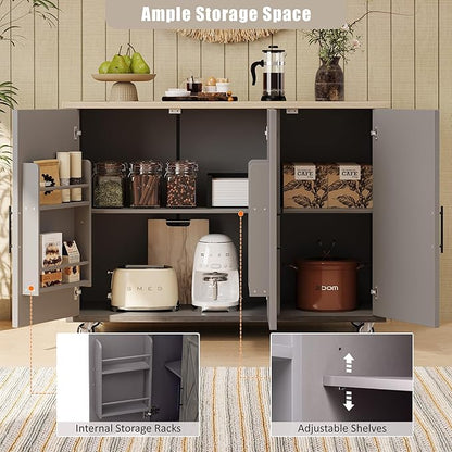 51.2"W Geometric Twill Stripe Textured Design Island with Drop Leaf, Farmhouse Kitchen Cart on Wheels with Internal Storage Rack, Rolling Kitchen Cart with Towel Rack (Brown@044)
