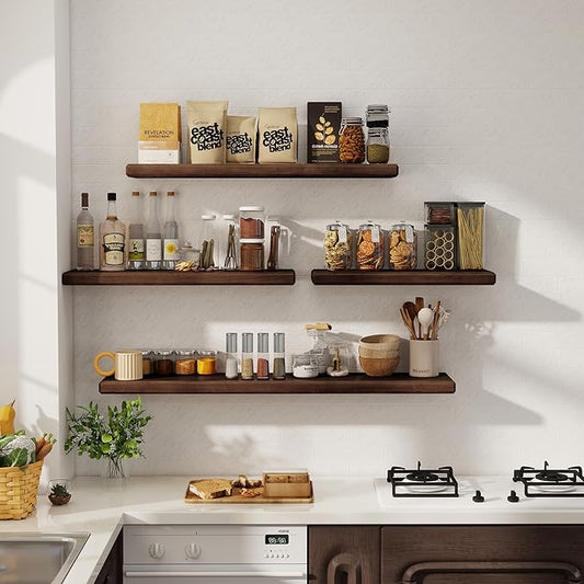Axeman 36Inch Natural Wood Floating Shelves for Wall|Rustic Wooden Shelves for Bedroom Kitchen Bathroom|Storage Shelf with Invisible Bracket for Wall Mounted|Set of 1|Walnut Color