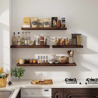 Axeman 48Inch Natural Wood Floating Shelves for Wall|Rustic Wooden Shelves for Bedroom Kitchen Bathroom|Long Storage Shelf with Invisible Bracket for Wall Mounted|Set of 1|Walnut Color