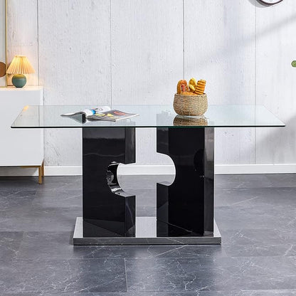 63” Glass Dining Table for 4–6 People, Modern Kitchen Table with Tempered Glass Top, Dining Room Table with Black MDF Legs for Kitchen Dining Room