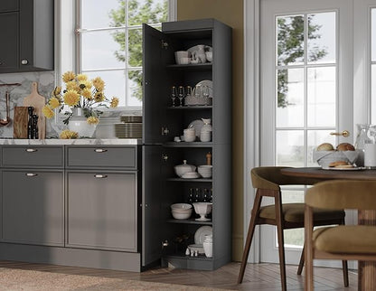 Palace Imports Solid Wood Pantry Cabinet - Tall Narrow Storage Cabinet with Raised Panel Doors - 16.5" W x 71.5" H - Gray, Kitchen Cupboard, Adjustable Shelves, 100% Eco-Friendly Wood, Modular