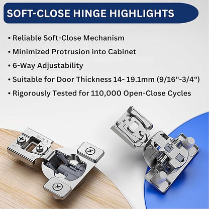 Burks Hinges 10 Pack 1/2'' Overlay Soft Close Hinges for Kitchen Cabinets - Stainless Steel, Anti-Rust, Self Closing Concealed Hinges, Installation Instruction and Screws Included