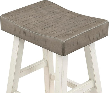 Lexicon Bar Height Bar Stools Set of 2 - Solid Wood Pub Chairs with Footrest, Armless Kitchen Chairs for Island, Living Room, Breakfast Nook, Sturdy, Transitional 30.5" High - White/Coffee