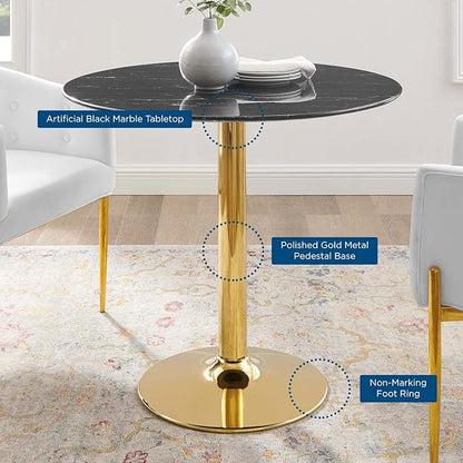 Modway Verne Round Artificial Marble 35" Dining Table in Gold Black
