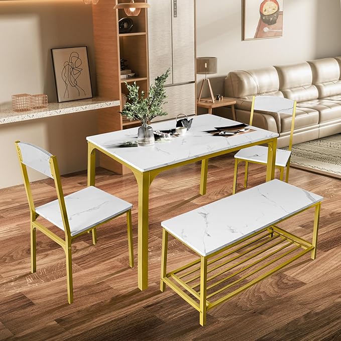 AT-VALY Dining Chairs Set of 2, 18 inch Seat Height Armless Kitchen Chairs with Heavy-Duty Metal Frame for Dining Room (Gold)