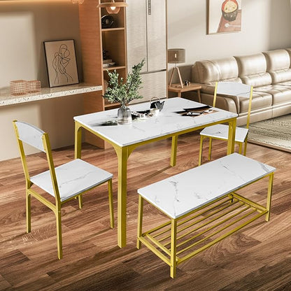 AT-VALY Dining Chairs Set of 2, 18 inch Seat Height Armless Kitchen Chairs with Heavy-Duty Metal Frame for Dining Room (Gold)