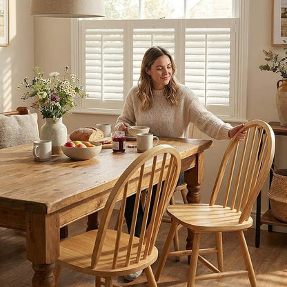SIMOE Windsor Dining Chairs Set of 2, Farmhouse Kitchen Chairs with Solid Wood Legs, Spindle Back, Wooden Armless Dining Room Chairs for Kitchen, Dining Room, Oak