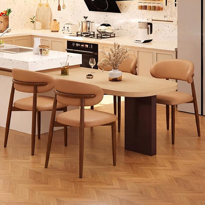 Kitchen Dining Chairs Set of 2 Modern Upholstered Leather Farmhouse Dining Room Chair with Metal Legs, Brown/Walnut