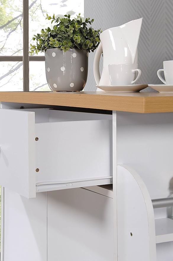 Hodedah Import Kitchen Island with Spice Rack and Towel Rack, White,