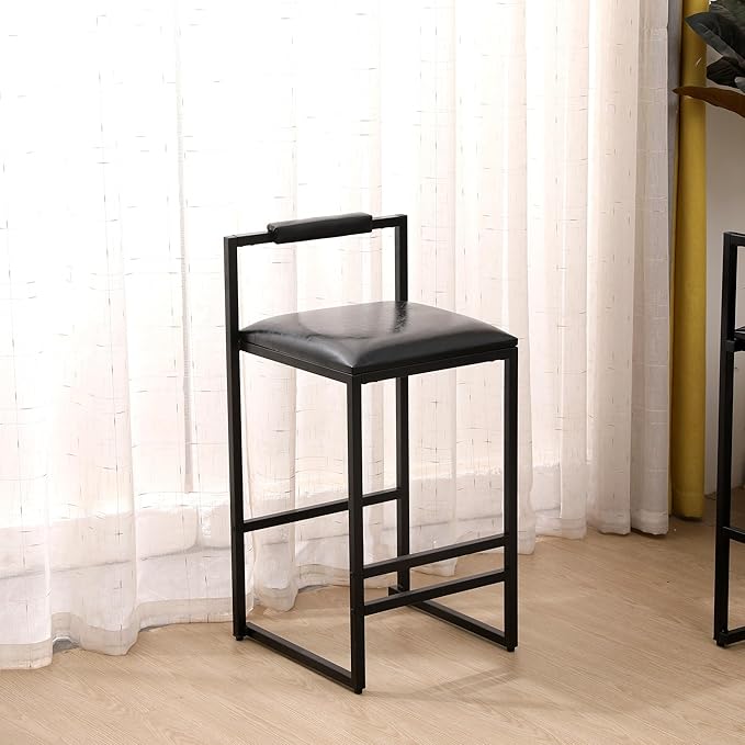 Set of 2 Counter Height Barstools Kitchen Island Stools with Back Modern Armless Metal Legs & PU Upholstered Chairs