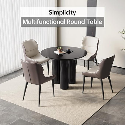 Miuuod 5 Pieces 39.37" Black Round Dining Table and 4 Upholstered Chairs for 4-6 Person, MDF Table-top, Light Velvet Chairs with Black Metal Leg for Kitchen, Reception Room,Round Coffee Table Set