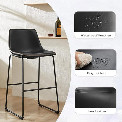DUMOS Counter Height Bar Stools Set of 2, 30 inch Height Stool Faux Leather Barstools with Back, Armless Kitchen Island Countertop Comfortable Modern Chairs with Metal Legs - Classic Black
