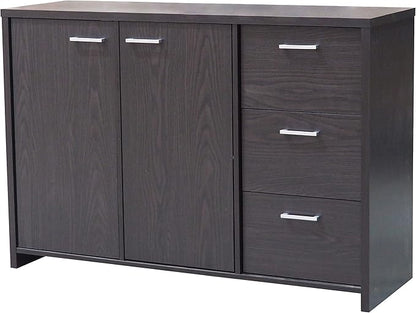 Kings Brand Furniture 47” Sideboard Buffet Cabinet – Modern Credenza Storage Console with 2 Doors, 3 Drawers & Adjustable Shelves, Oak Chocolate Dining Room & Kitchen Accent Cabinet