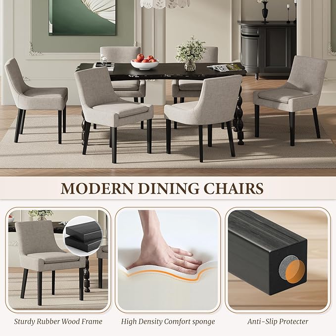 COLAMY Upholstered Dining Chairs Set of 6 with Mid Back and Wood Legs, Modern Accent Side Chairs for Living Room/Dining Room-Camel