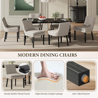 COLAMY Upholstered Dining Chairs Set of 6 with Mid Back and Wood Legs, Modern Accent Side Chairs for Living Room/Dining Room-Camel