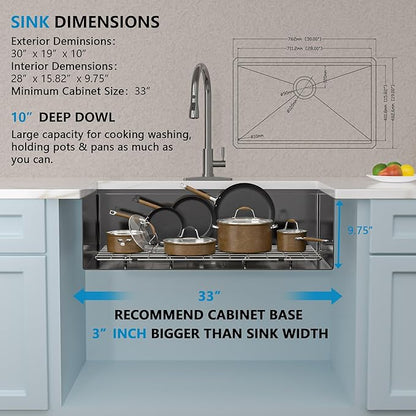 30 Undermount Kitchen Sink Black - Fulorni 30"x19" Kitchen Sink Ledge Workstation Gunmetal Black NANO-PVD 16 Gauge 304 Stainless Steel Under Counter Single Bowl Basin