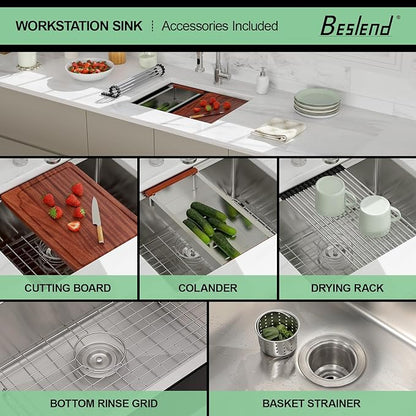 23 Undermount Kitchen Sink - Beslend 23x19 Inch Under Counter Sinks Stainless Steel Ledge Workstation Sink 16 Gauge Single Bowl 10 Inch Deep Kitchen Basin