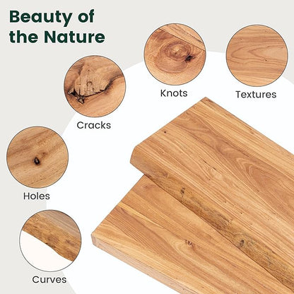 36 Inch Live Edge Floating Shelves, 8 Inch Deep Solid Elm Wood Wall Shelf, Heavy-Duty Wall Mounted Shelf with Invisible Brackets for Living Room, Bathroom, Kitchen, Set of 2, Natural Color