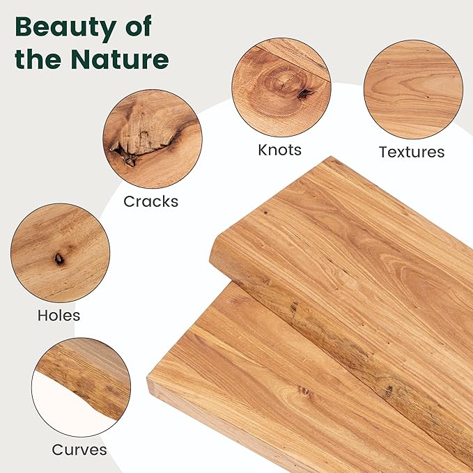 55 Inch Live Edge Floating Shelves, 8 Inch Deep Solid Elm Wood Wall Shelf, Heavy-Duty Wall Mounted Shelf with Invisible Brackets for Living Room, Bathroom, Kitchen, Set of 1, Natural Color