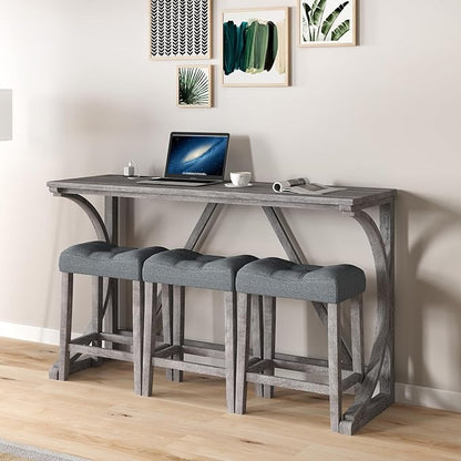 Bar Height Table and Chairs Set - 4-Piece Bar Table and Chairs for Kitchen, Dining Room, or Kitchen Island with Seating-Small Kitchen Table Set,Perfect as Dining Table with Chairs (Gray)