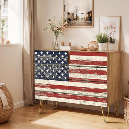 SIGNWIN Sideboard Buffet Cabinet, Kitchen Storage Cabinet with 2 Doors, Vintage Classic American Flag, Cupboard Console Table for Dining Room - 35" L x 18" W x 29" H