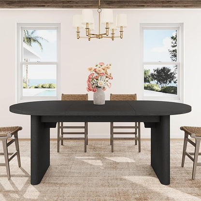 GarveeHome Oval Dining Table for 6-8 People, Long Large Kitchen Table with Thick Sturdy Wooden Base, Farmhouse Dining Room Table for for Kitchen, Living Room, Office (70.87" Long,Black)