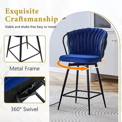 Velvet Upholstered Bar Stools Set of 2,Counter Height Bar Stools Set of 2, Modern Barstools for Kitchen Island, Cafe, Pub