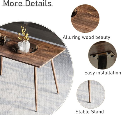 JOSHEN 47" Sturdy MDF Dining Table, Island Table with Metal Legs, Rustic Dining Tables with Non-Slip Pads for Kitchen, Walnut