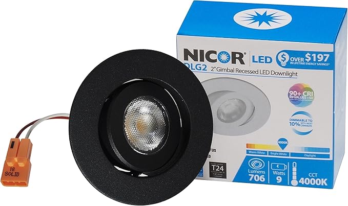 NICOR Lighting DLG2-10-120-3K-BK Adjustable Downlight, Black