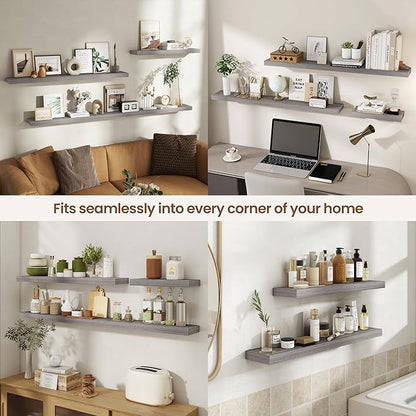 Acovy 48 Inch Floating Shelves for Wall 2 Pack, 48" Wall Shelves for Books, Storage, Decor, Wall Mounted Floating Shelf with Invisible Brackets for Kitchen, Living Room, Gray