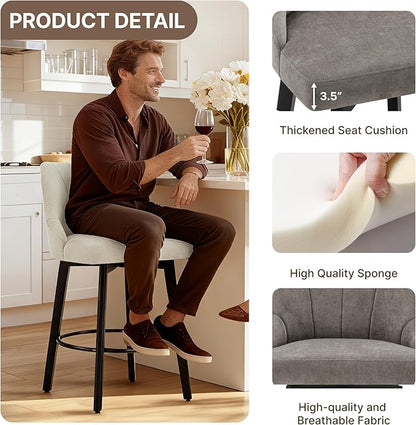24" Counter Height Bar Stools Set of 4, Swivel Bar Stools with Backs, Fabric Upholstered Counter Barstools with Solid Wood Legs for Kitchen Island,Grey