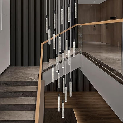 20-Lights Bubble Chandelier for Entryway High Ceiling-157 Height Adjustable Crystal Chandelier,3 Color Temperature Dimmable LED Pendant Light Fixture for Foyer Living Room Staircase,Matte Black