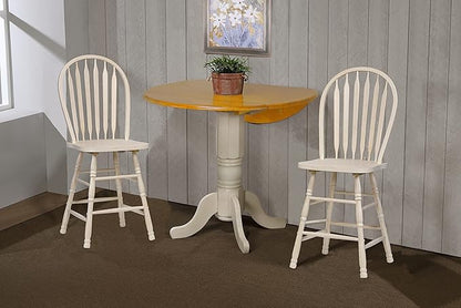 Sunset Trading Oakley Selections 42" Round Extendable Drop Leaf Counter Height Pub Table | Antique White/Light Oak Solid Wood | Seats 4 | Dining Room Kitchen Furniture