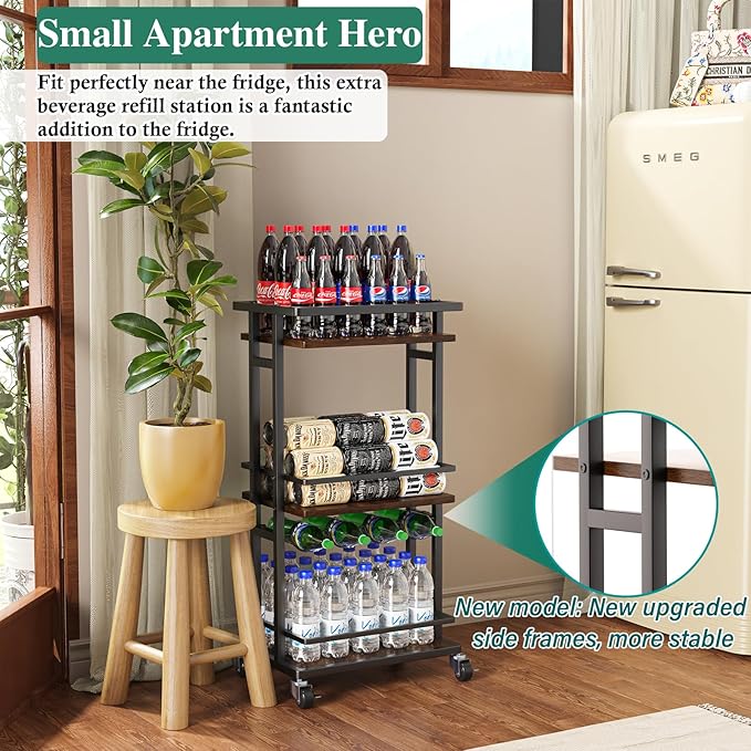 OKZEST 3-Tier Liquor Cabinet with Wine Rack, Mini Bar Cart for Home, Small Liquor Bar for Alcohol, Rolling Kitchen Serving Cart on Wheels, Wine Drink Cart for Party, Bar Stand for Small Space