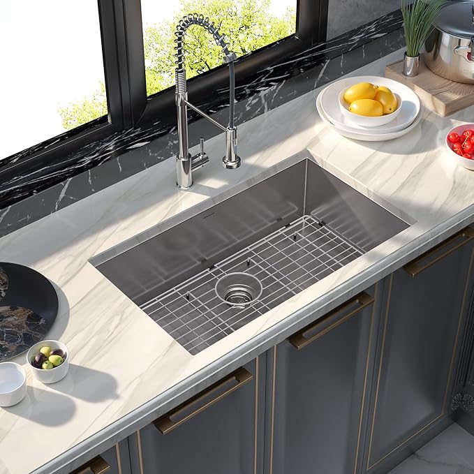MENSARJOR Undermount Kitchen Sink, 304 Stainless Steel Round Corner Single Bowl Deep Kitchen Sinks, 10-inch Deep Large Bar Sink, 32"X19"Inch