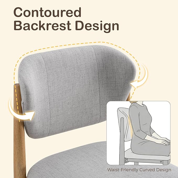 Casaphoria Dining Chairs Set of 2, Solid Oak Wood Legs Upholstered Kitchen Chairs, Mid Century Modern Ergonomic Curved Back Accent Chair for Dining Room, Home Office and Vanity, Gray